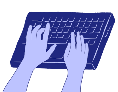 tecknad bild: händer på tangentbord